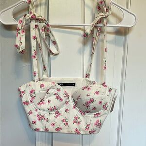 Zara White Floral Bustier Top